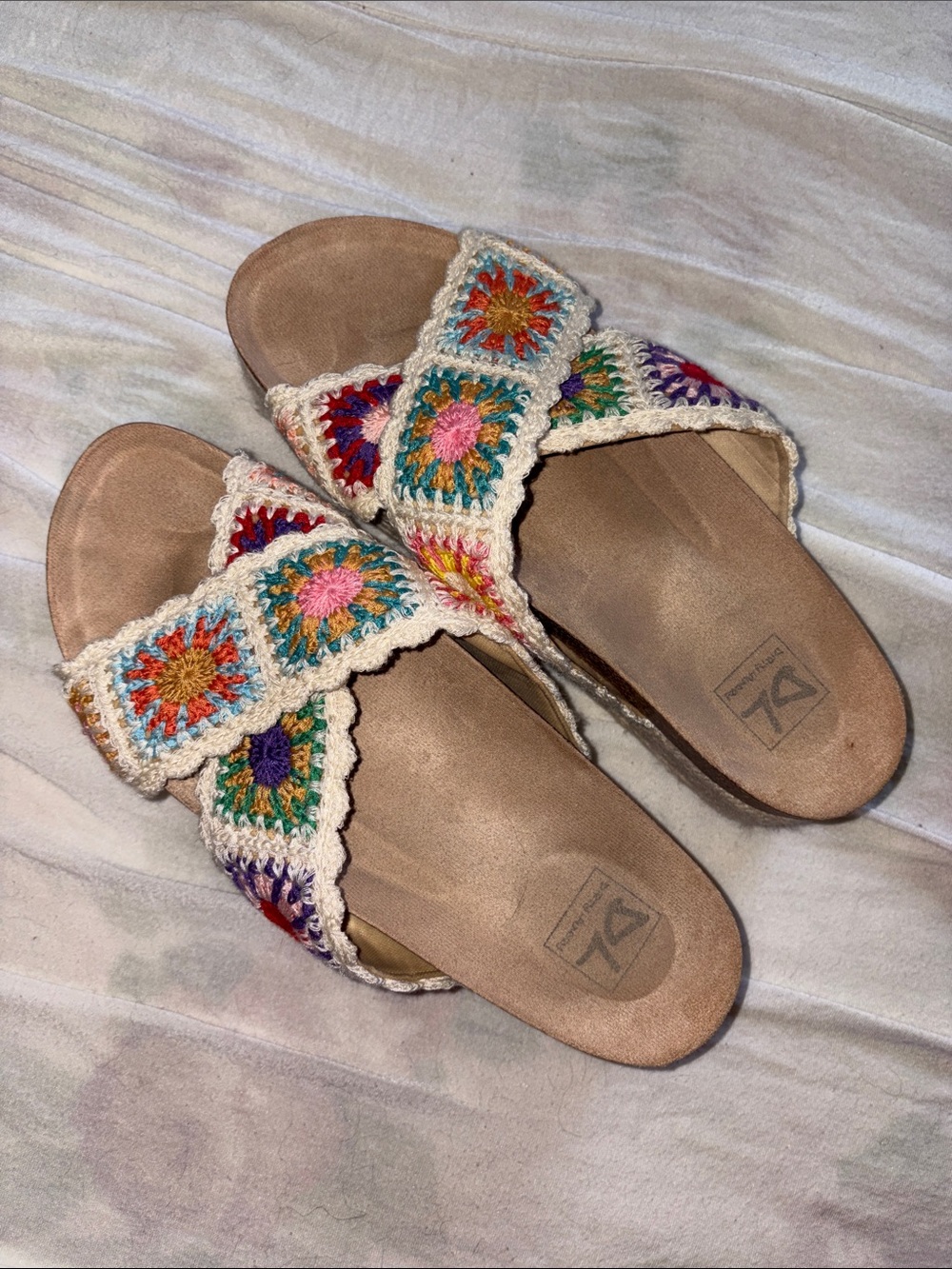 Dirty Laundry Crochet Multi-Color Slide Sandals with Cream Trim